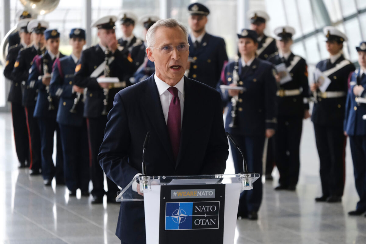 Nato,secretary,general,jens,stoltenberg,addresses,the,audience,during,a