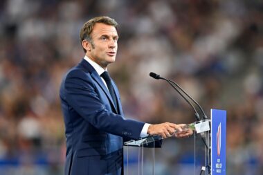 Emmanuel,macron,during,the,rugby,world,cup,rwc,2023,,pool