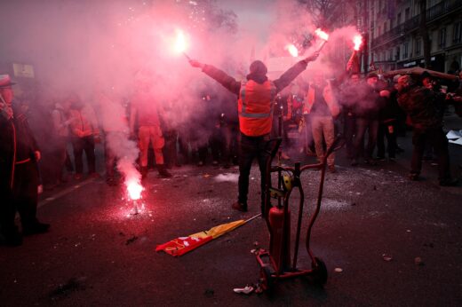 Protesters,of,the,french,general,confederation,of,labour,union,light